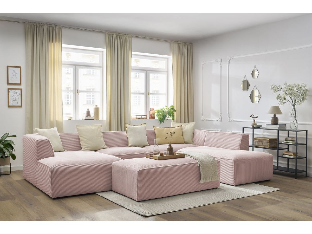 Bobochic Megeve Wohnlandschaft mit Pouf Cordsamt Rosa Ecke links