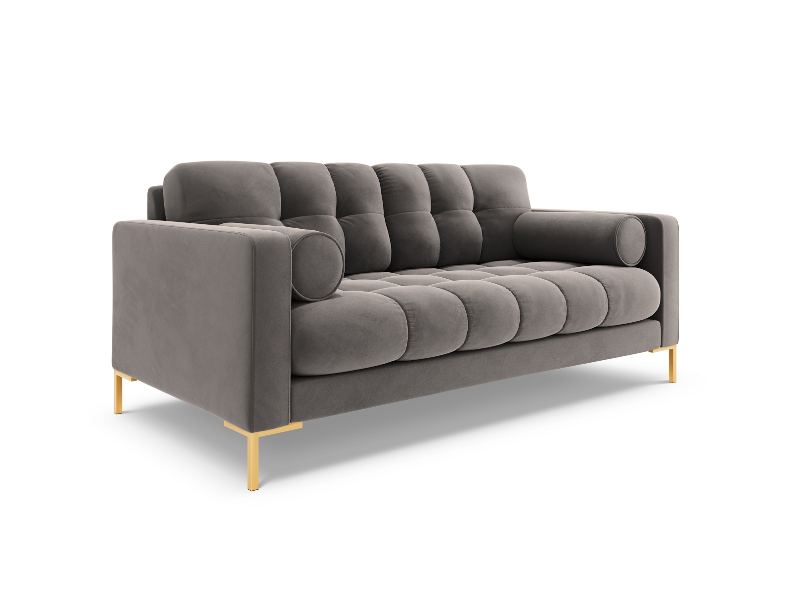 Cosmopolitan Design Sofa Bali 2-Sitzer Samt Bluvel Hellgrau Beine Gold