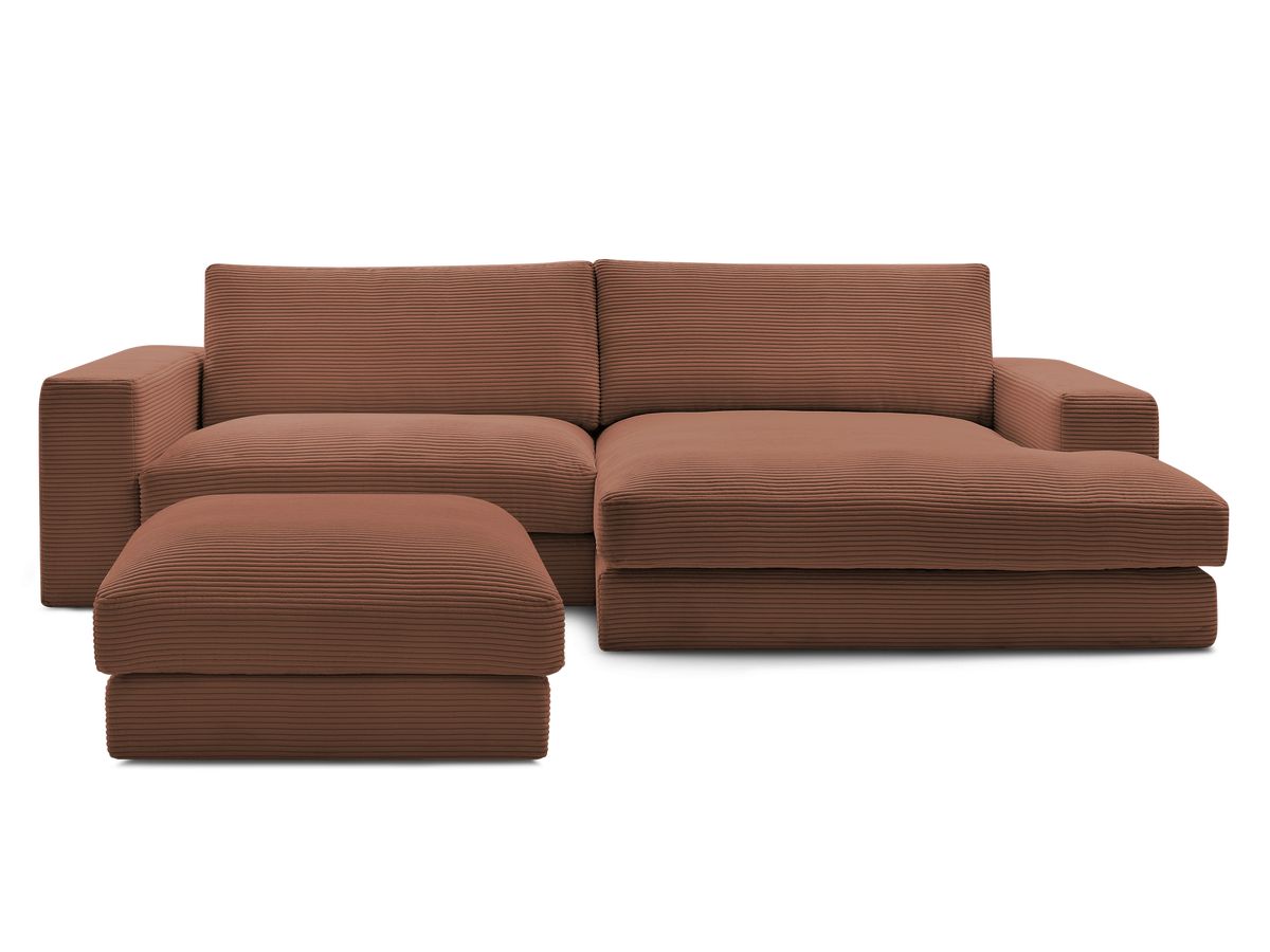 Bobochic Leonard Ecksofa mit Pouf 274 × 159 cm Cordsamt Orange Ecke rechts