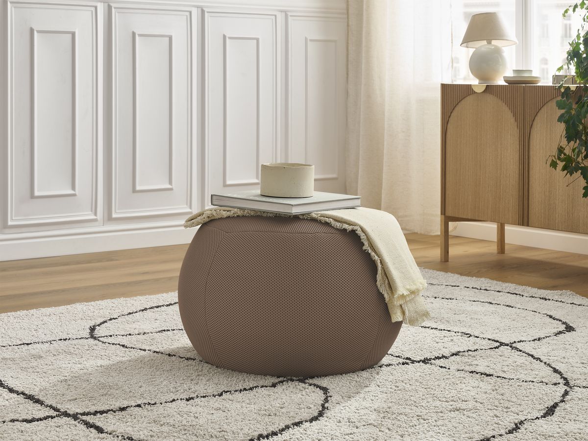 Bobochic Hayden Pouf, rund Mesh-Stoff Braun, 60 cm