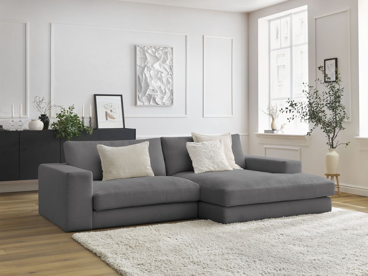 Bobochic Leonard Ecksofa 234 × 159 cm Cordsamt Dunkelgrau Ecke rechts