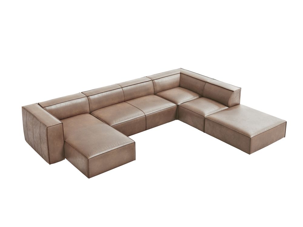 Cosmopolitan Design Panoramasofa Turin 6-Sitzer 365 cm Leder Granada Dunkelbeige Rechts