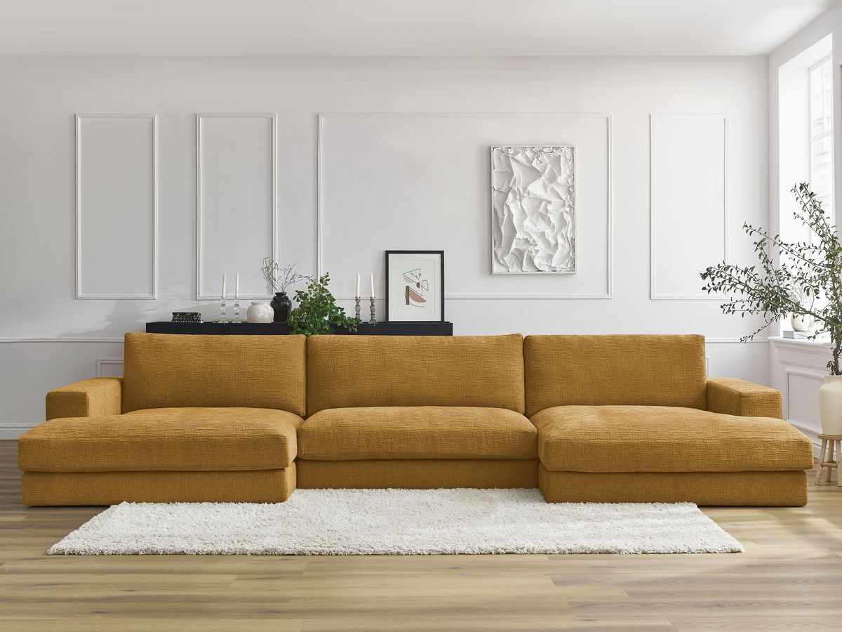 Bobochic Leonard Wohnlandschaft 404 × 159 cm Strukturstoff Gelb