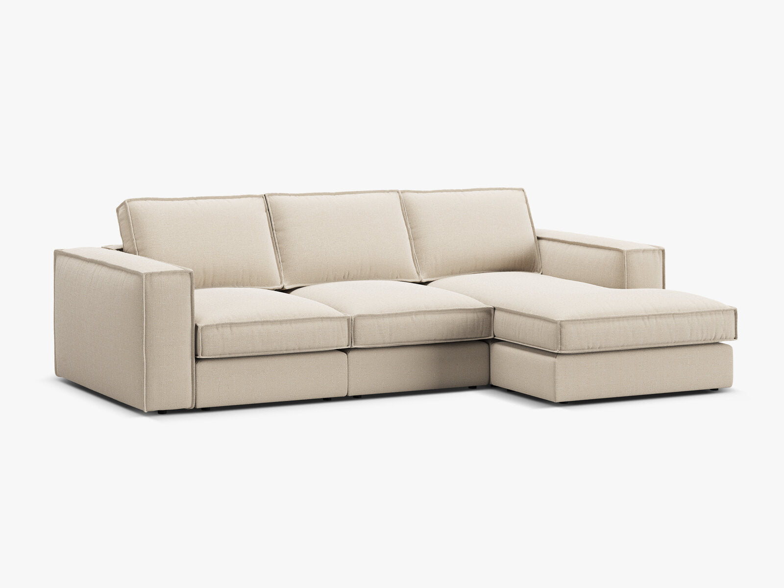 Micadoni modulares Ecksofa Pola 3-Sitzer Rechts Strukturierter Stoff Babel Beige