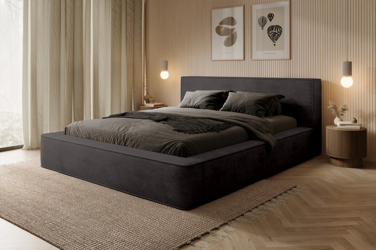 Polsterbett Delano Samtstoff 140x200 mit Metallrahmen Macau Anthracite