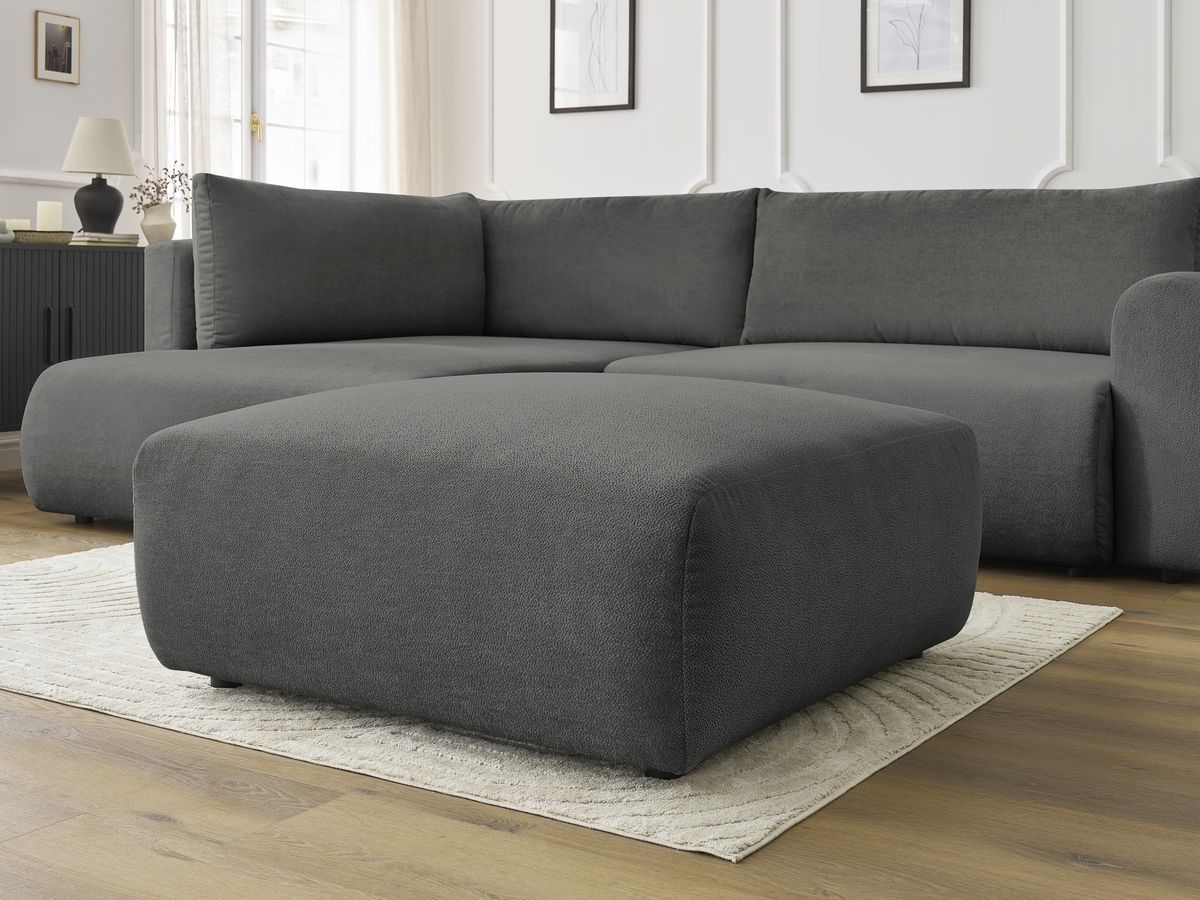 Bobochic Lucien Ecksofa mit Schlaffunktion und Bettkasten und Pouf 296 × 198 cm Stoff Dunkelgrau Ecke links