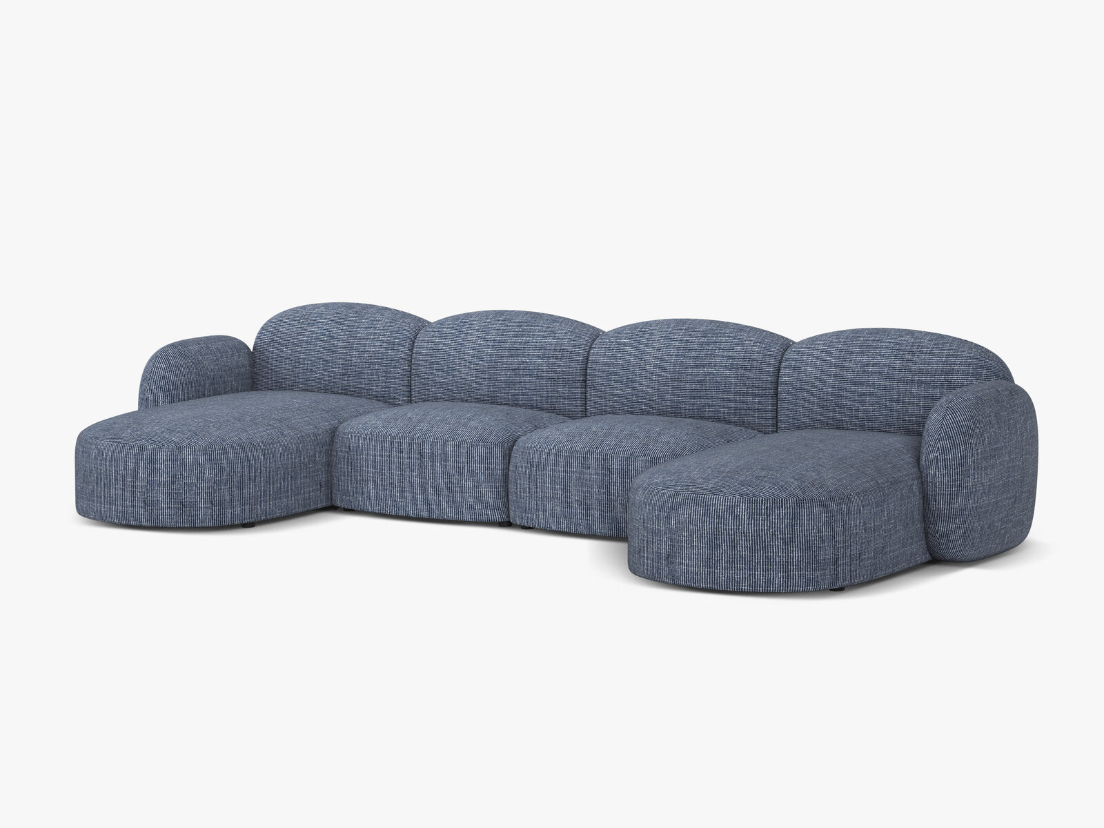 Micadoni Panorama Sofa Blair 6-Sitzer Strukturierter Stoff Baltimore Blau Melange
