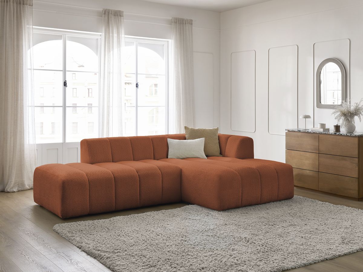 Bobochic Annecy Ecksofa Bouclé-Stoff Orange Ecke rechts