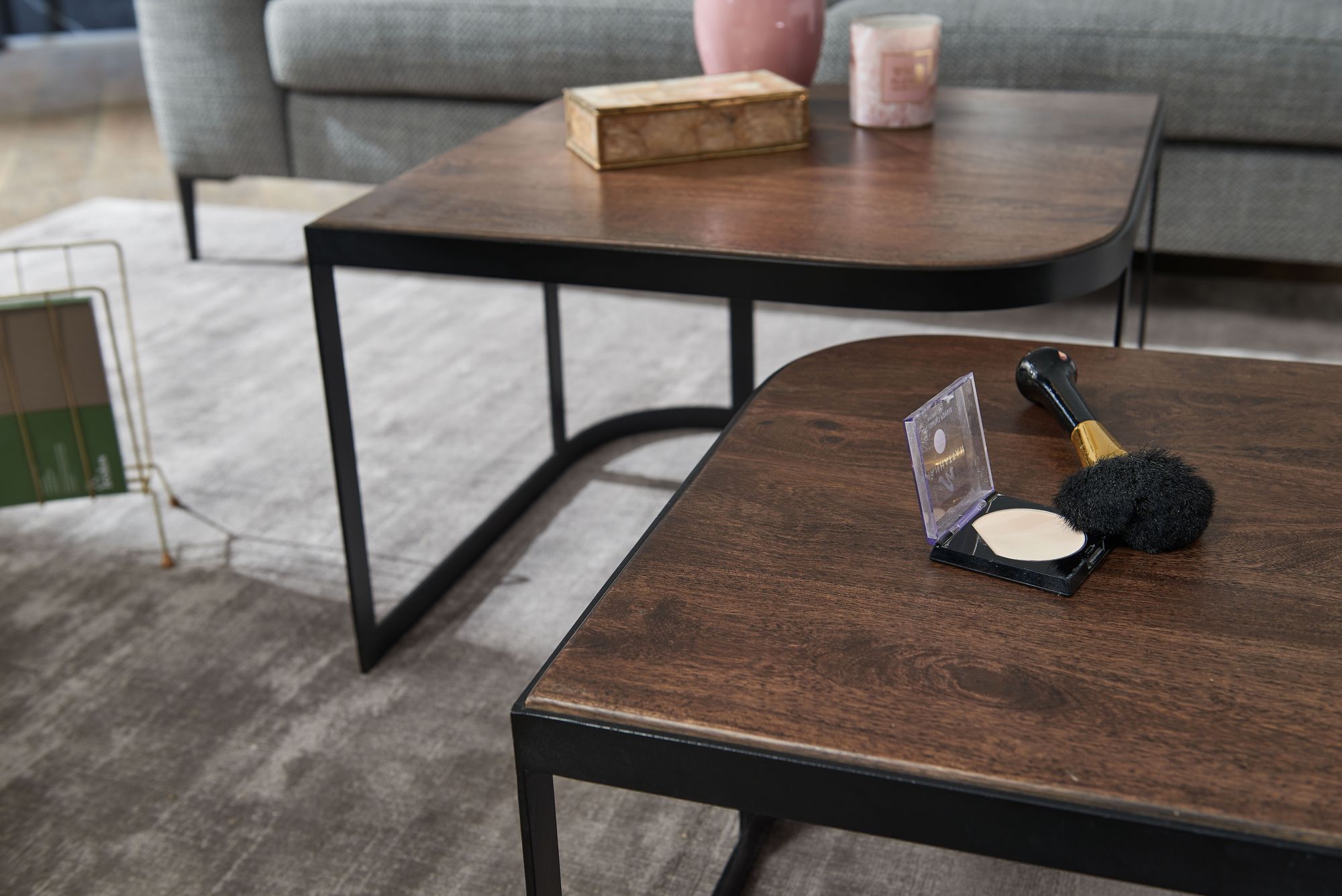 Satztisch 2er-Set Streymoy Mango Massivholz Schwarz 60 × 60 × 40 cm
