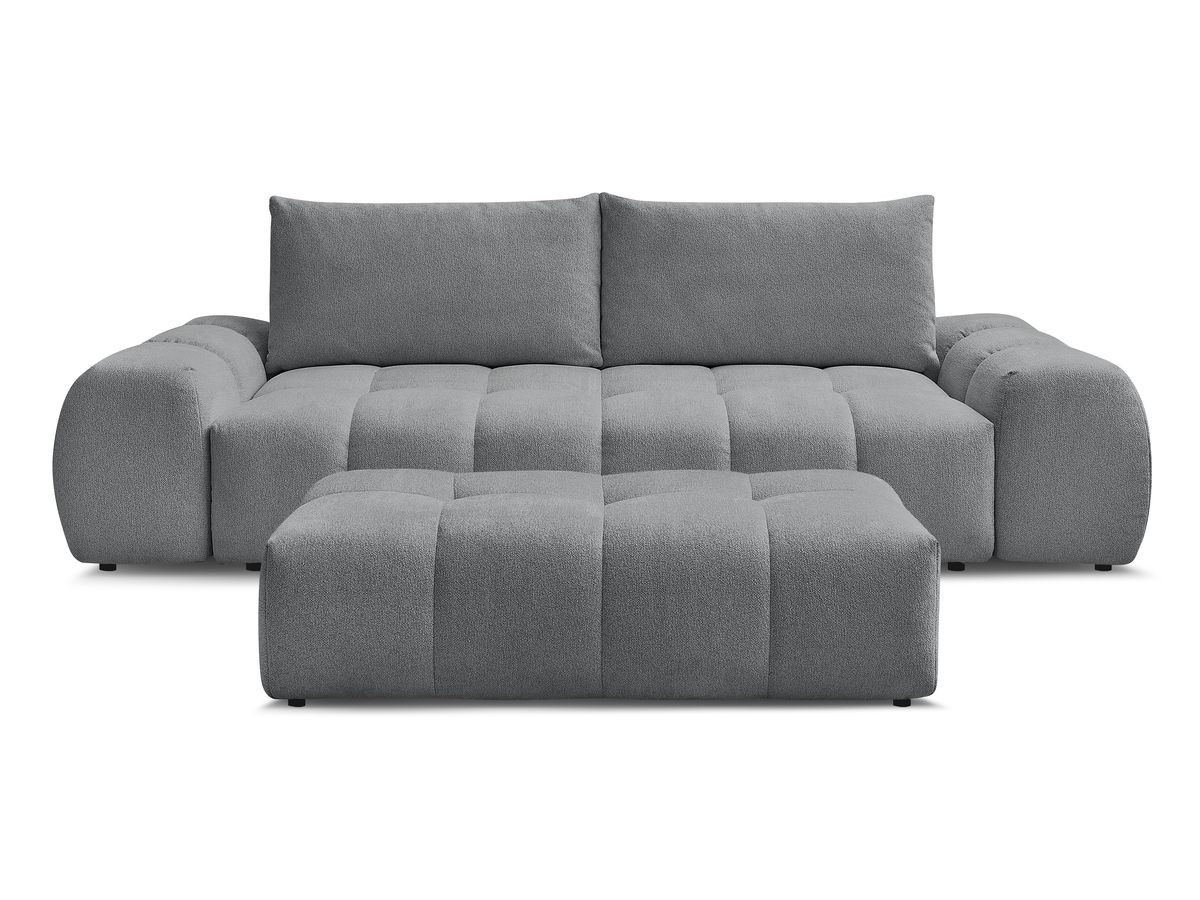 Bobochic Everest Schlafsofa 3-Sitzer mit Bettkasten und Pouf, 2 Kissen Melange-Stoff Dunkelgrau