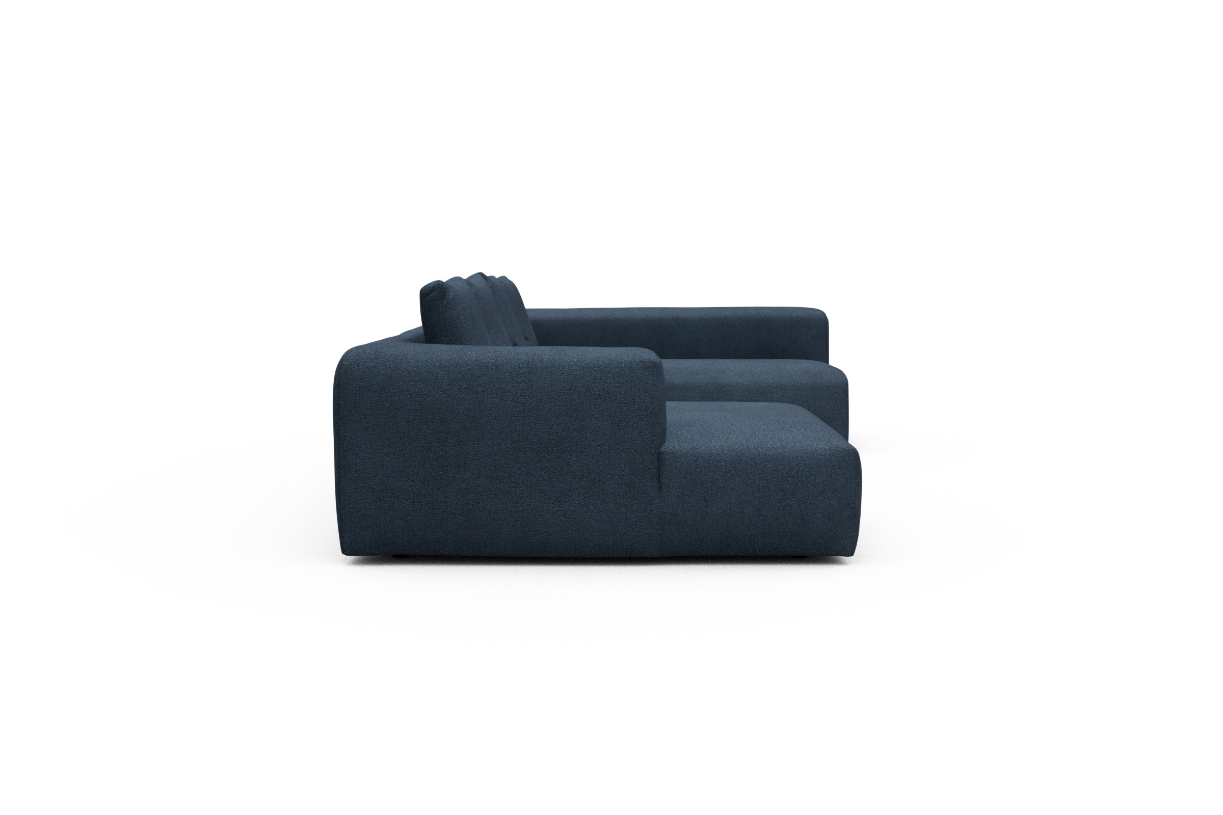 Wohnlandschaft Fred Chaiselongue links mit 2-Sitzer und lange Armlehne rechts Boucle-Blue