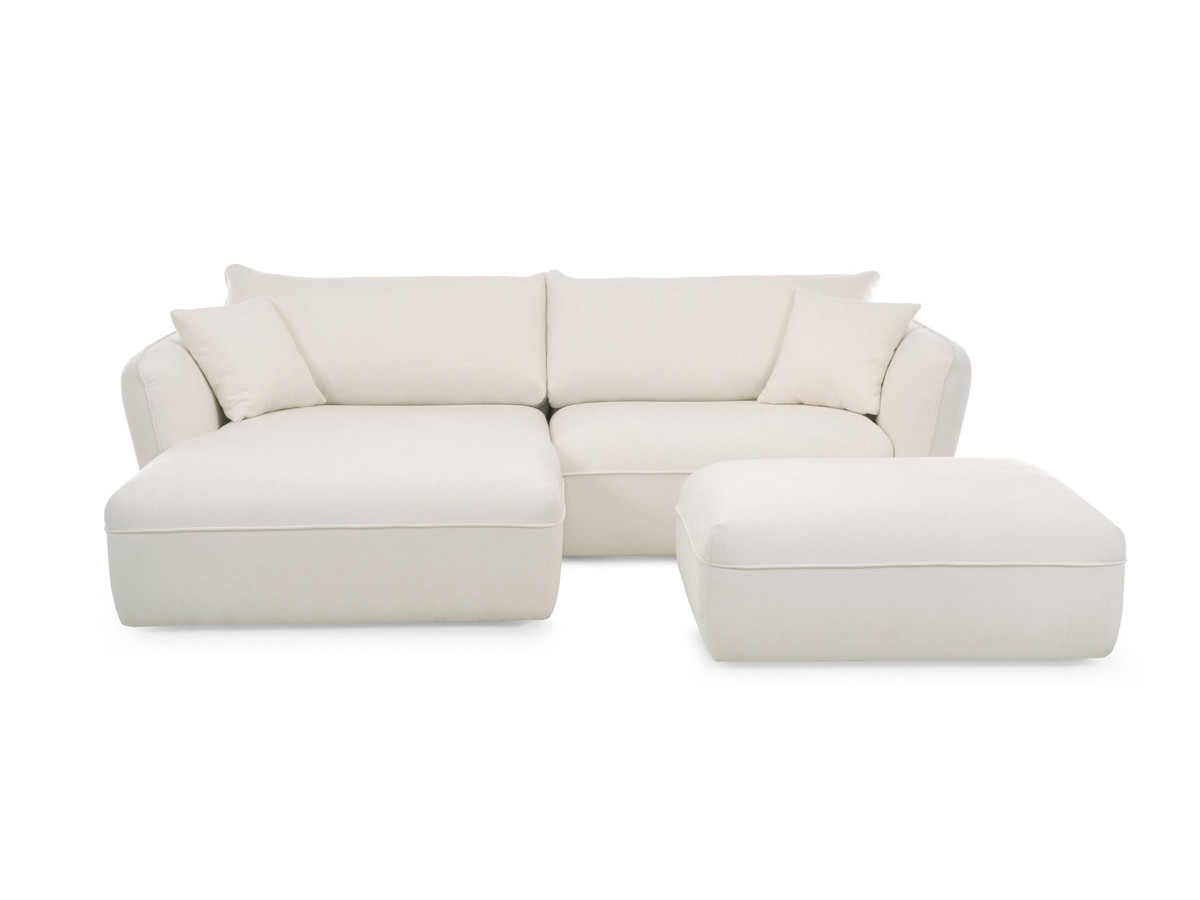Bobochic Luigi Ecksofa mit Pouf Strukturstoff Weiß Ecke links