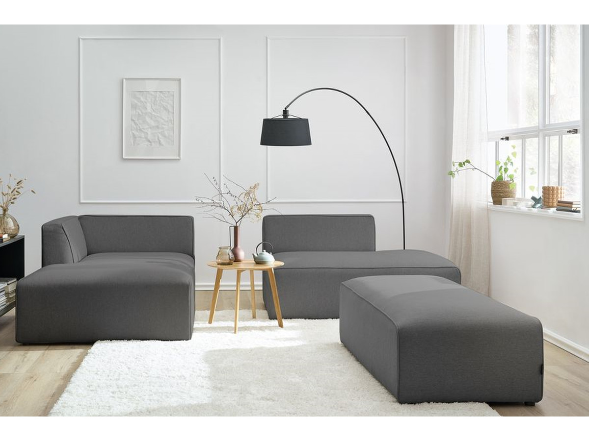 Bobochic Megeve Ecksofa mit Schlaffunktion und Pouf Melange-Stoff Dunkelgrau Ecke links