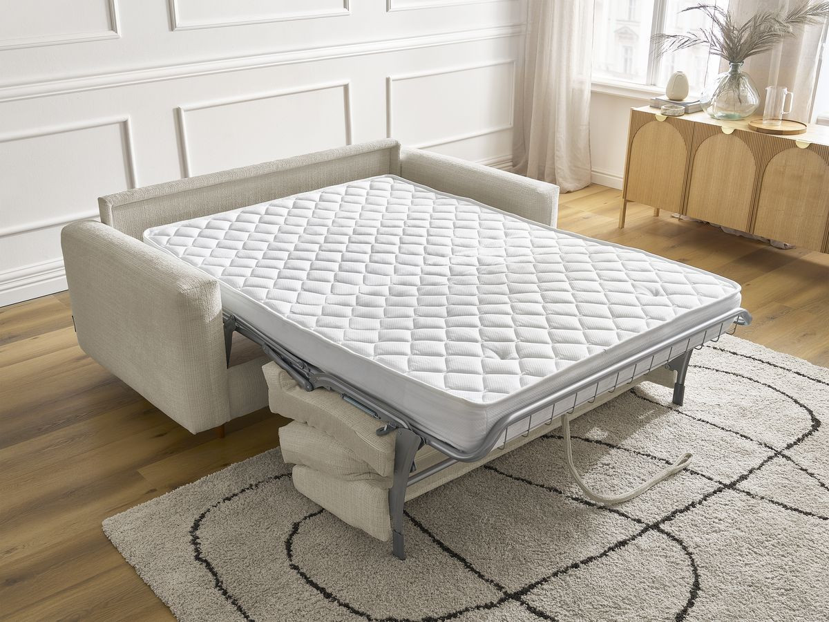 Bobochic Cocoone Schlafsofa 3-Sitzer Strukturstoff Beige, Liegefläche 160 × 200 cm