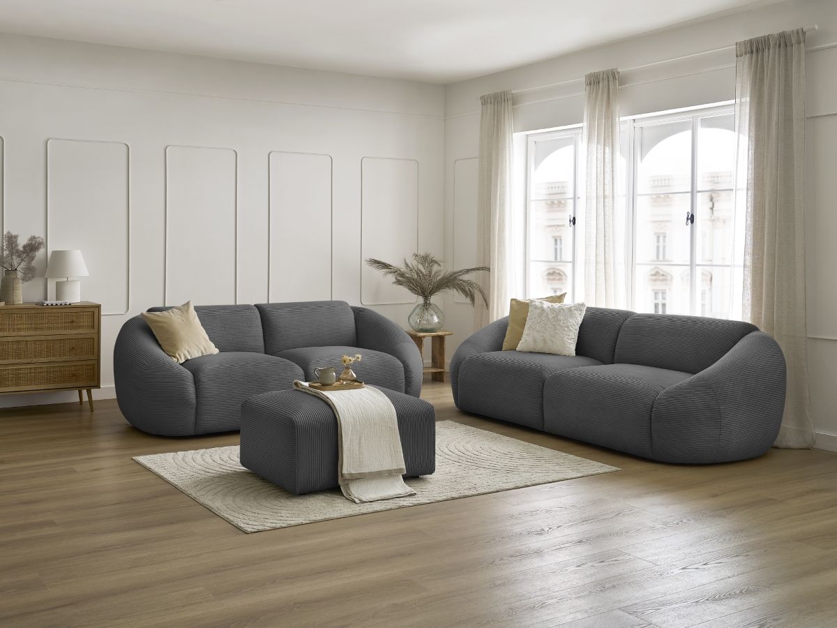 Bobochic Tina Sofa 6-Sitzer mit Pouf Cordsamt Dunkelgrau