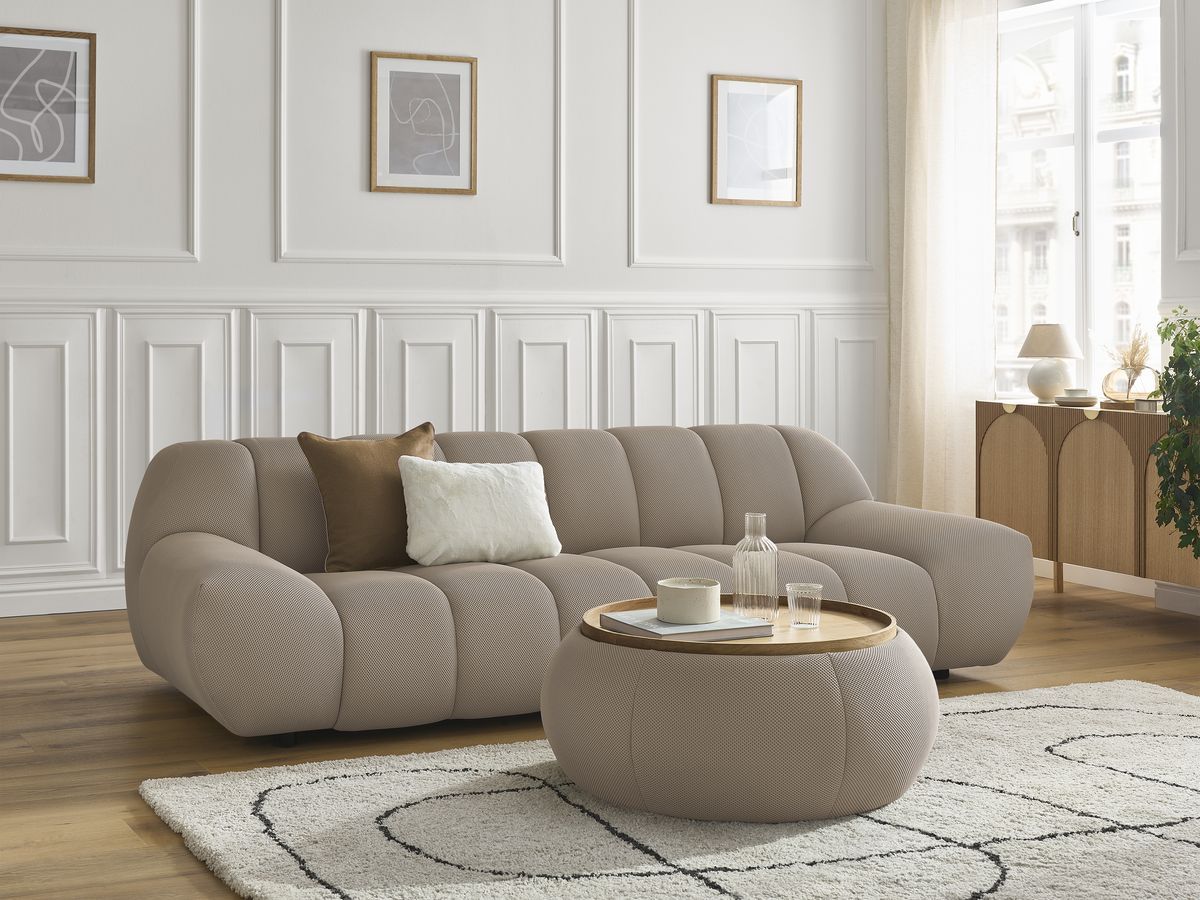 Bobochic Hayden Sofa 3-Sitzer mit Pouf 256 × 107 cm Mesh-Stoff Taupe
