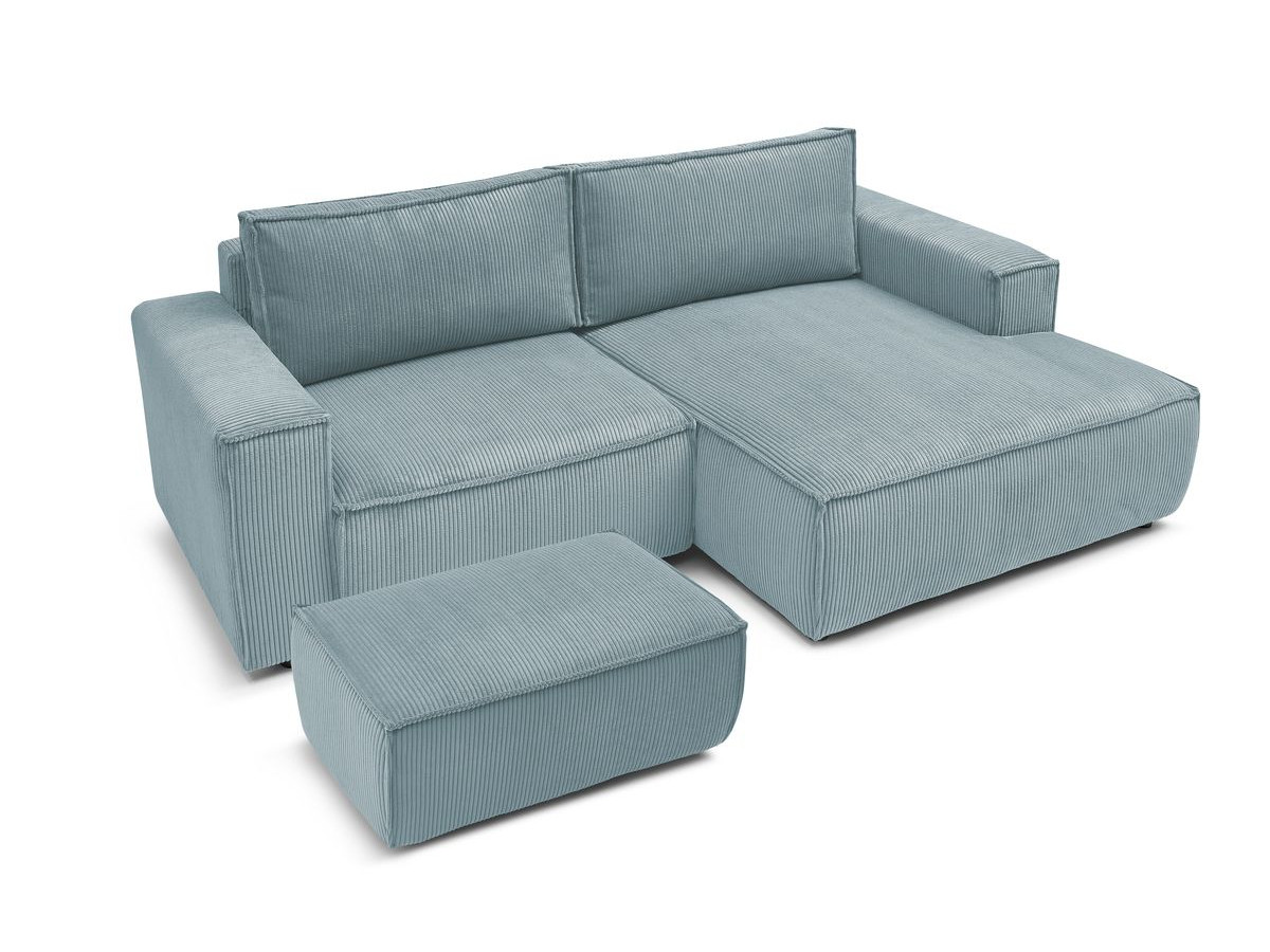 Bobochic Nihad Ecksofa mit Pouf Cordsamt Hellblau Ecke rechts