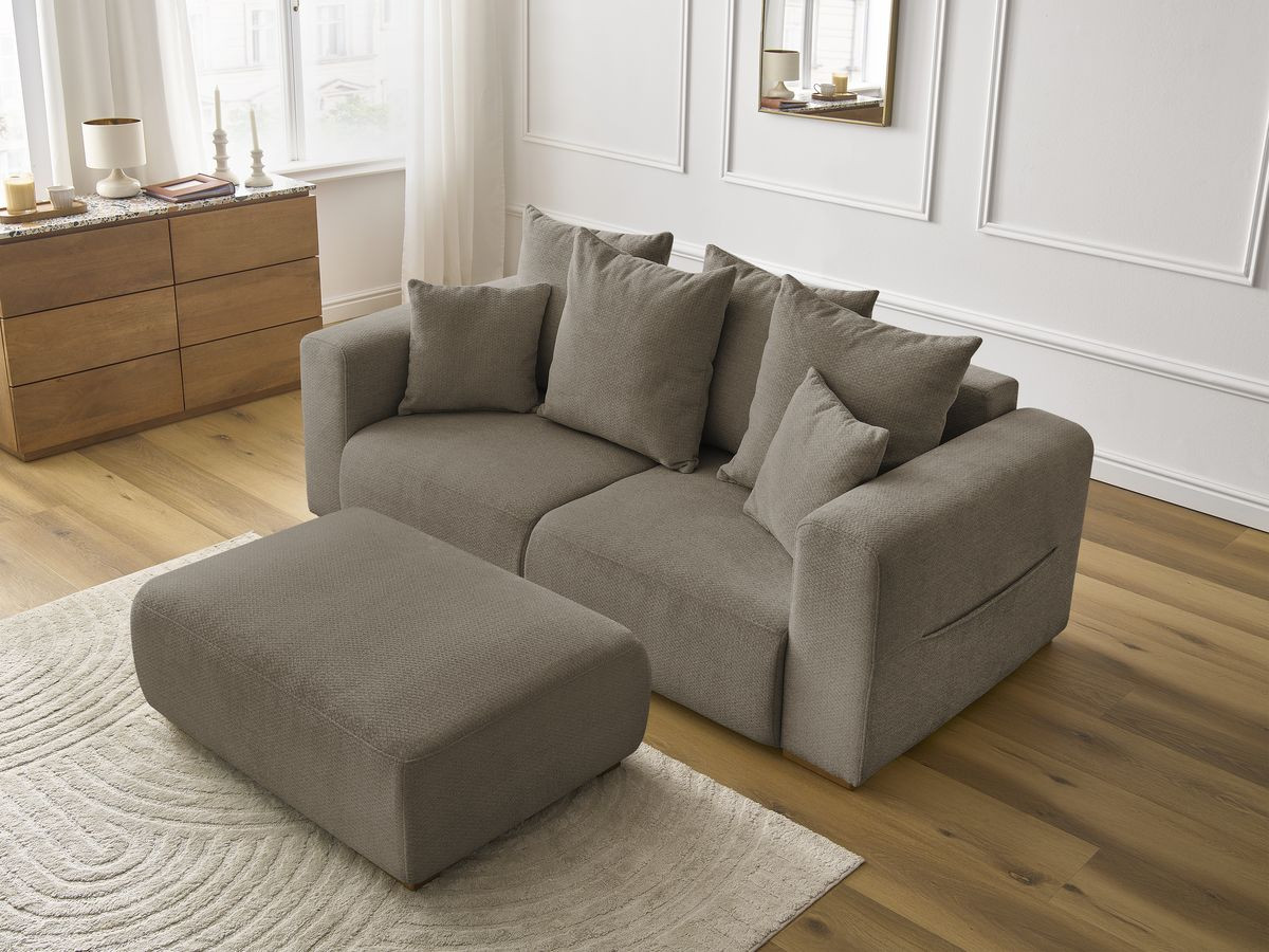 Bobochic Sidonie Sofa 3-Sitzer mit Pouf Melange-Stoff Taupe