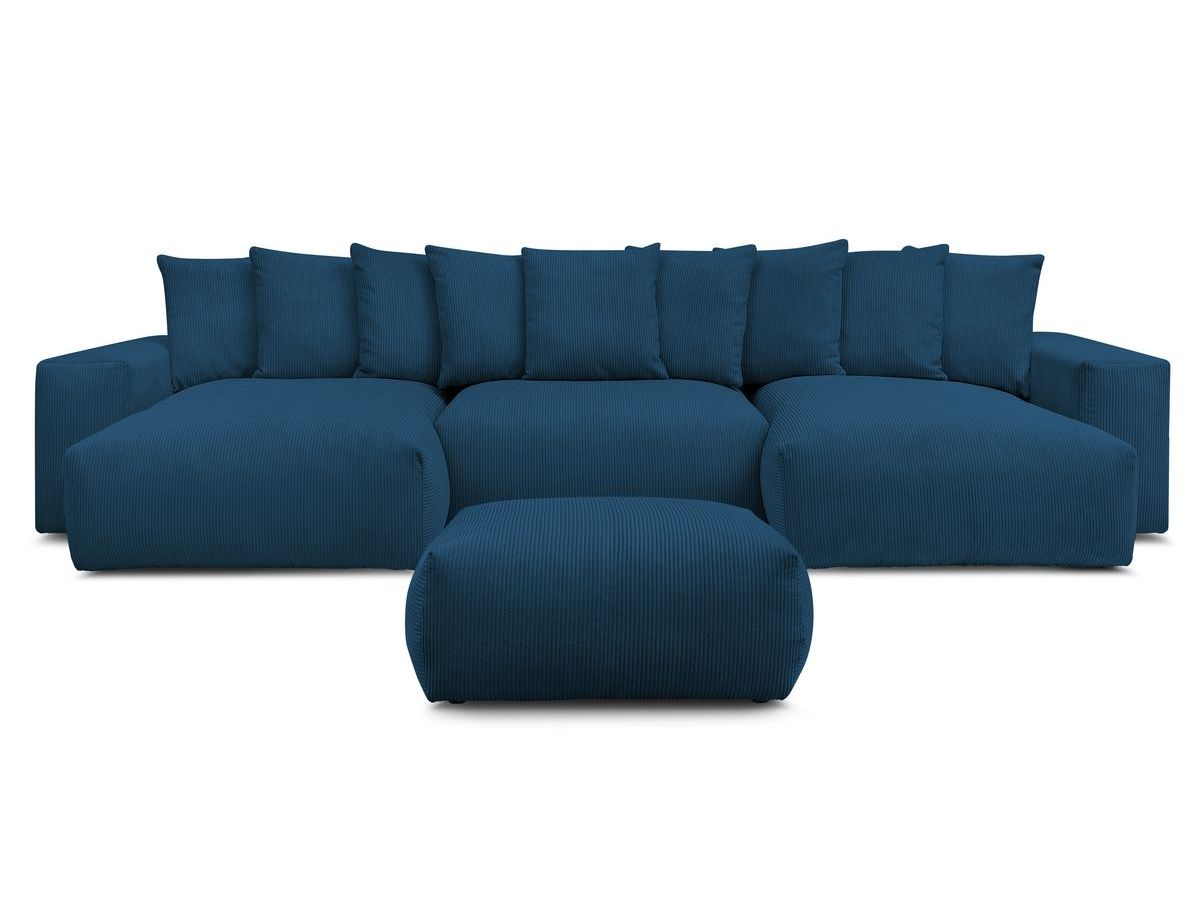Bobochic Voltaire Wohnlandschaft mit Pouf 420 × 174 cm, Liegefläche 135 × 345 cm Cordsamt Dunkelblau