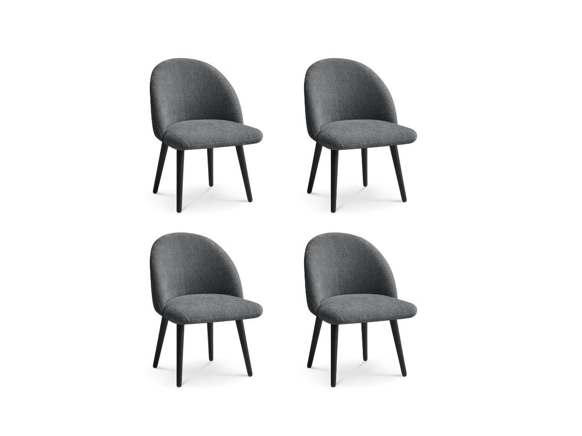 Bobochic Lalie Esszimmerstuhl 4er-Set mit skandinavischen Beinen, schwarz Strukturstoff Dunkelgrau