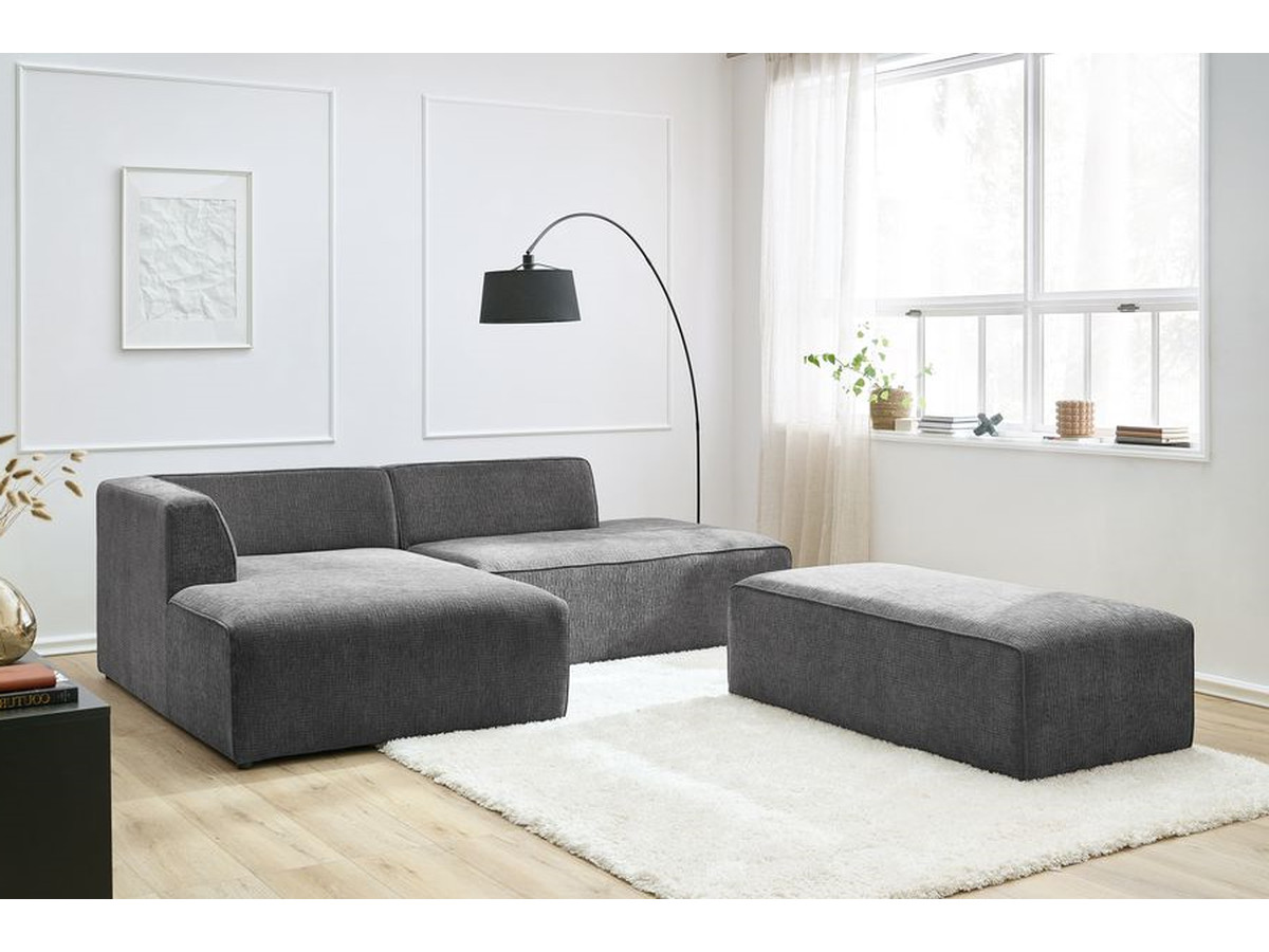 Bobochic Megeve Ecksofa mit Schlaffunktion und Pouf Strukturstoff Dunkelgrau Ecke links