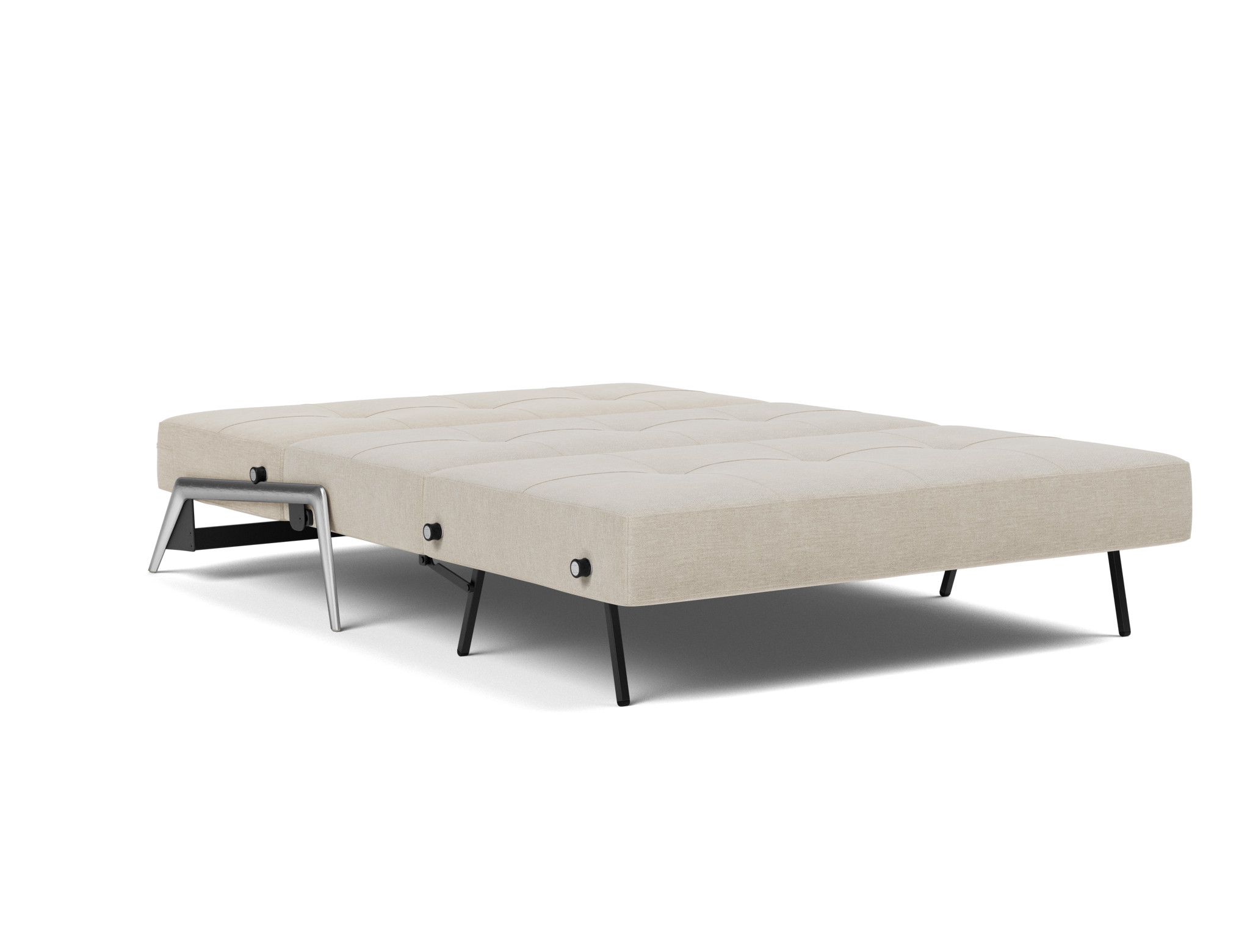 Schlafsofa Cubed 140 Flachgewebe Phobos 586-Latte Beine Aluminium