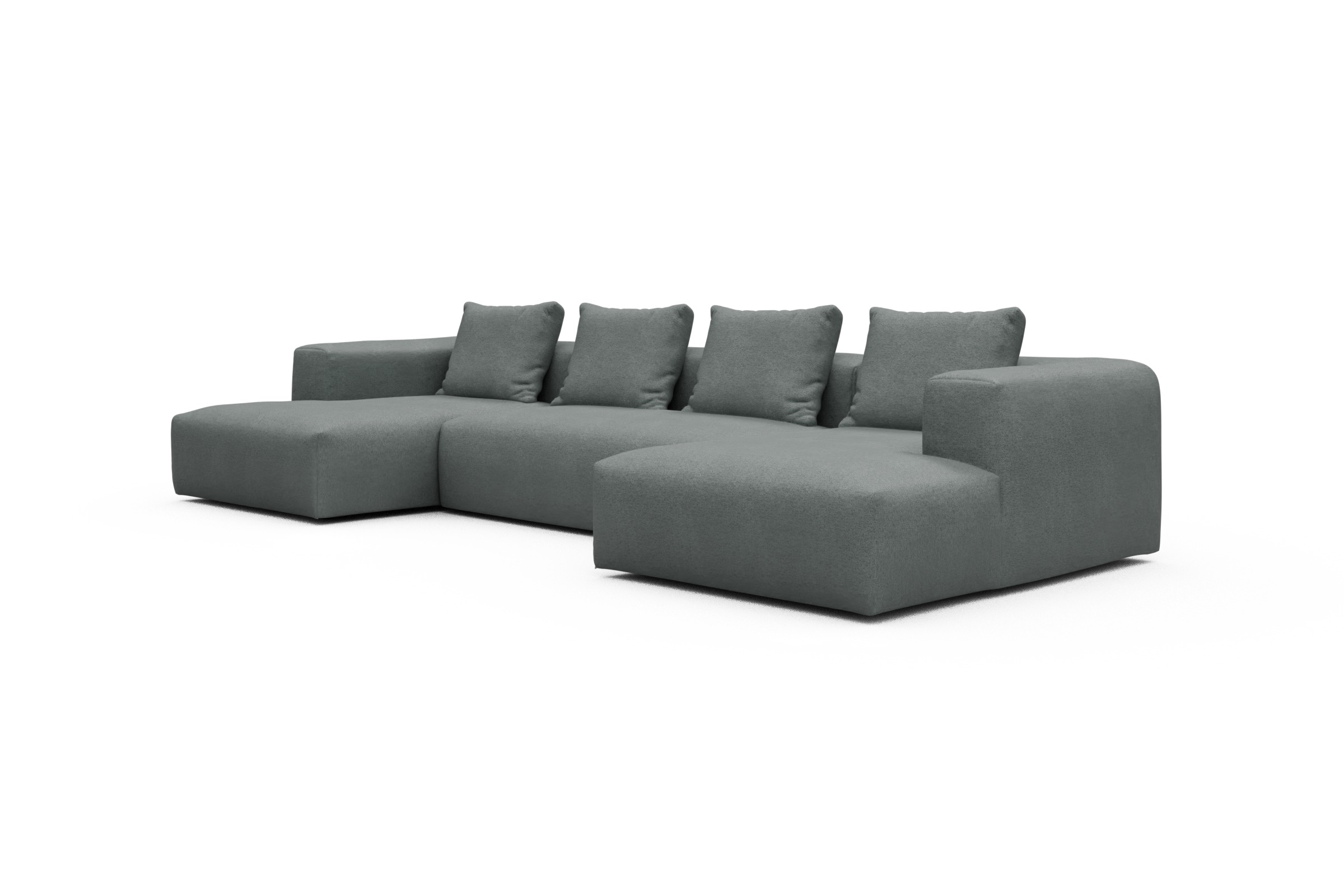 Wohnlandschaft Fred mit 2-Sitzer und Chaiselongue beidseitig Denari-Soft-Grey