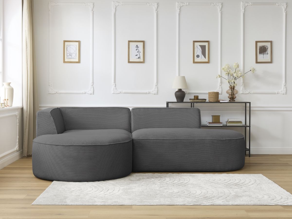 Bobochic Rousseau Ecksofa Cordsamt Dunkelgrau Ecke links