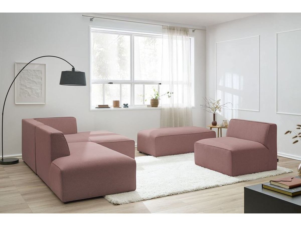 Bobochic Megeve Ecksofa mit Pouf Melange-Stoff Rosa Ecke rechts