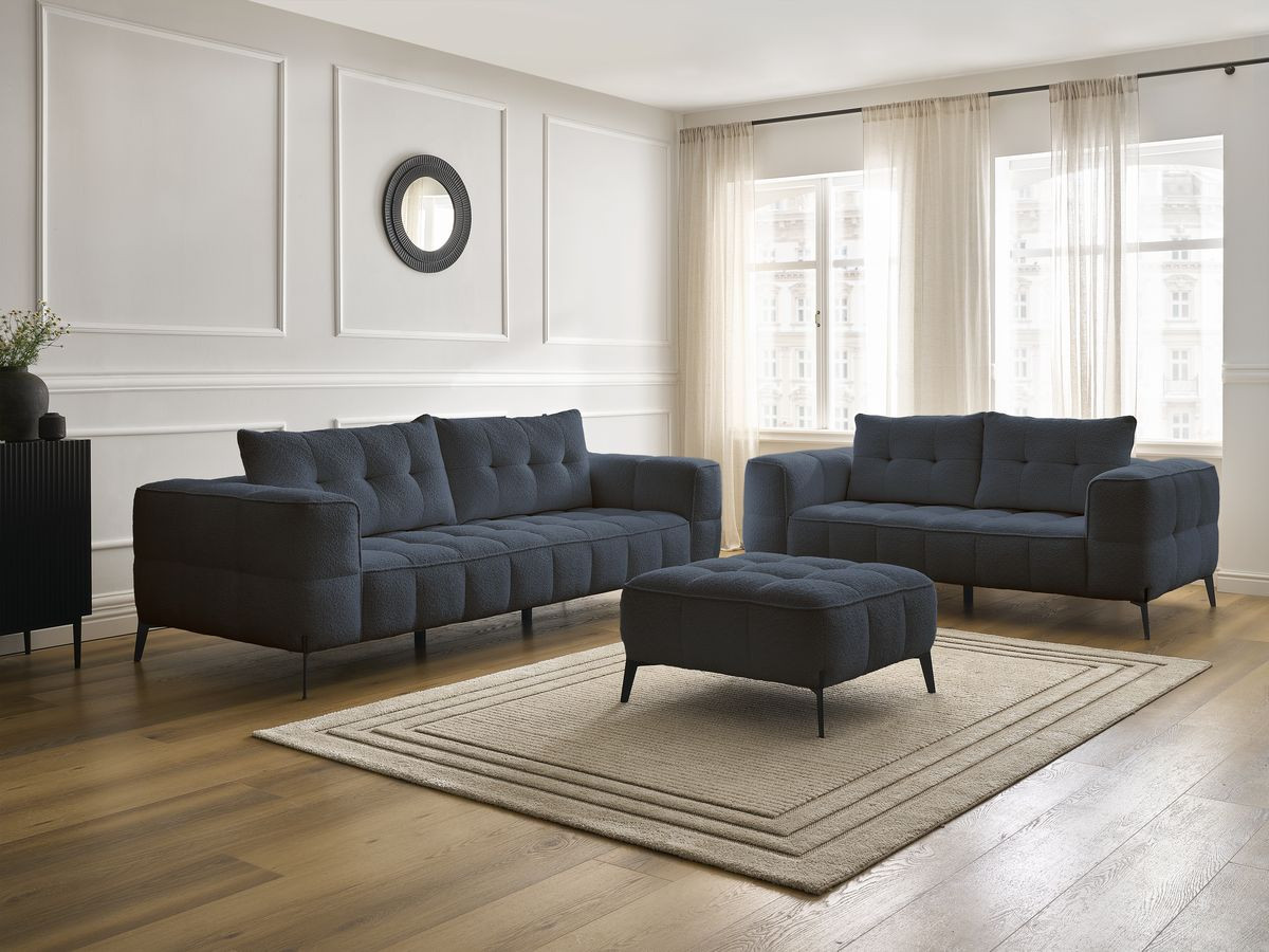 Bobochic Anis Sofa 5-Sitzer mit Pouf Bouclé-Stoff Dunkelblau