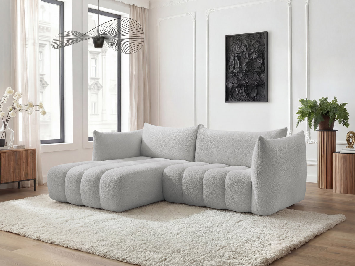 Bobochic Azra Ecksofa 262 × 178 cm Bouclé-Stoff Hellgrau Ecke links