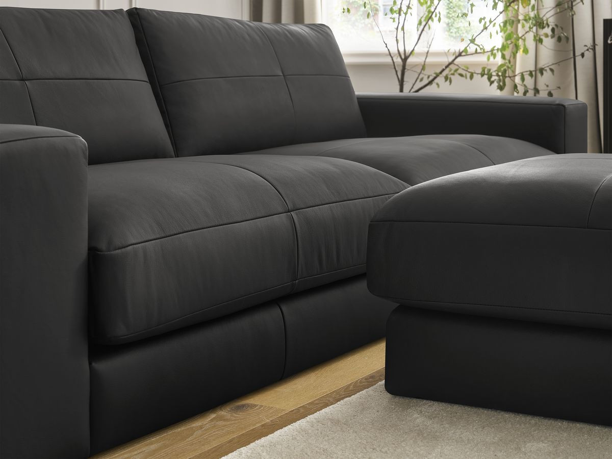 Bobochic Leonard Sofa 4-Sitzer mit Pouf 274 × 109 cm Leder Schwarz