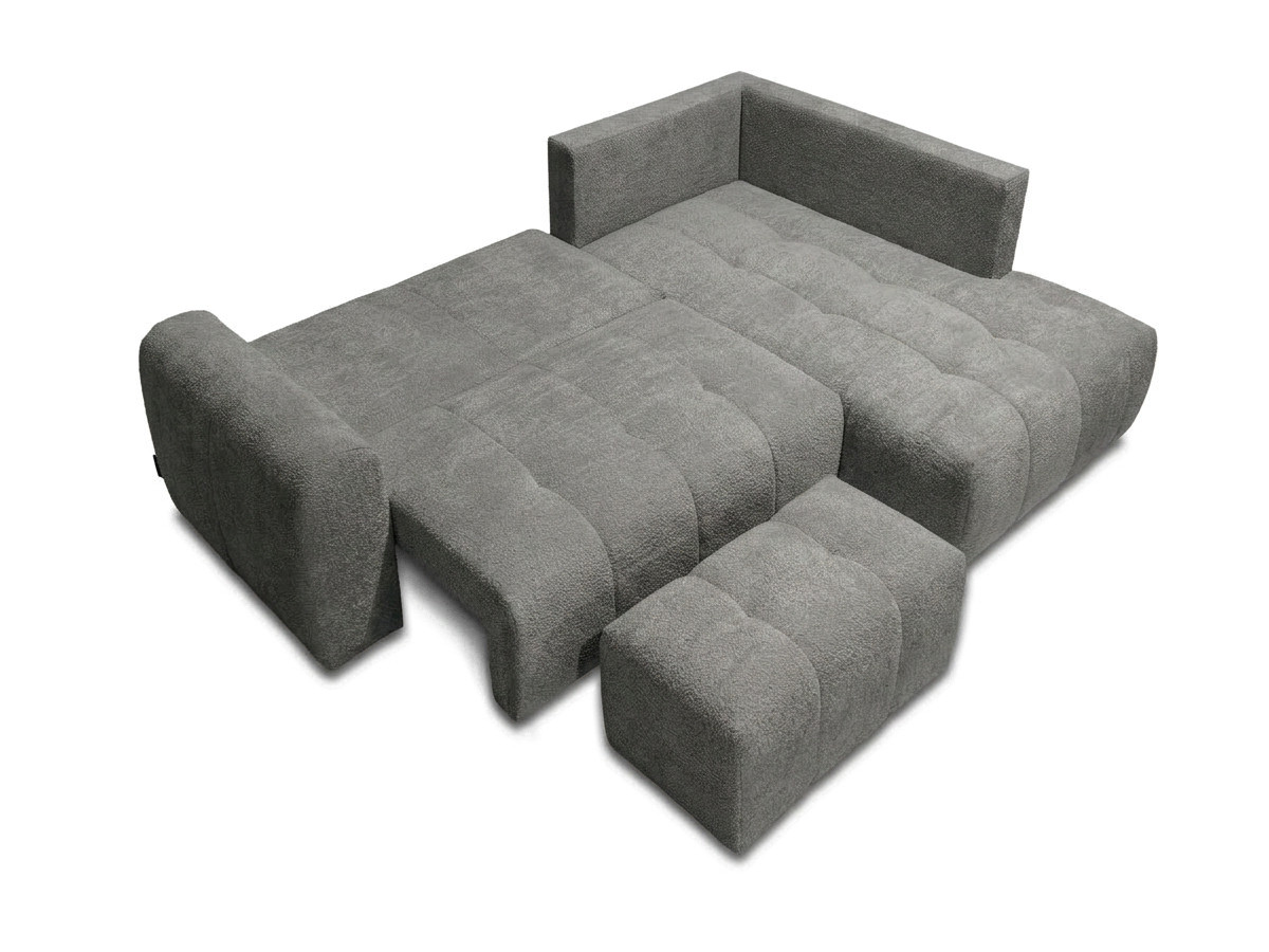 Bobochic Roxelane Ecksofa mit Schlaffunktion und Bettkasten und Pouf Bouclé-Stoff Dunkelgrau Ecke rechts