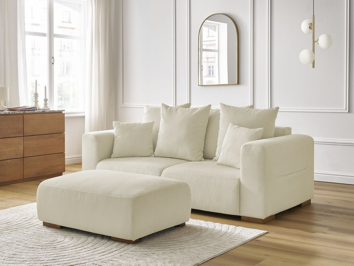Bobochic Sidonie Sofa 3-Sitzer mit Pouf Cordsamt Beige