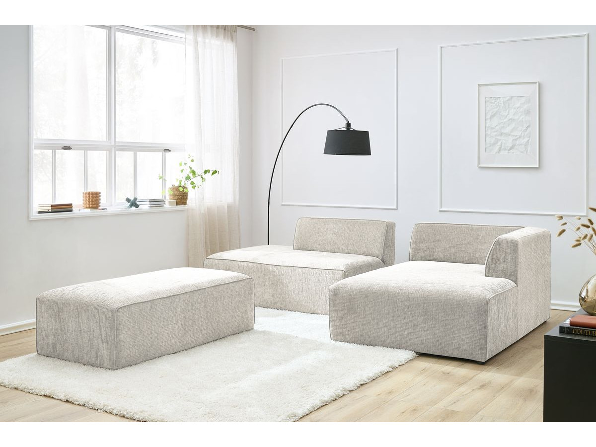 Bobochic Megeve Ecksofa mit Schlaffunktion und Pouf Strukturstoff Beige Ecke rechts