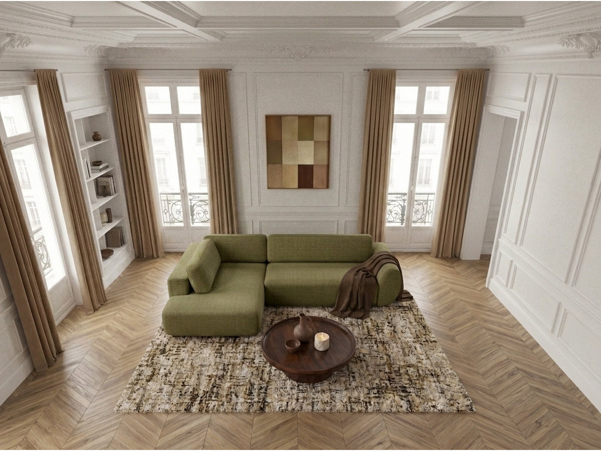 Bobochic Denise Ecksofa mit Schlaffunktion und Bettkasten 256 × 197 cm Strukturstoff Grün Ecke links