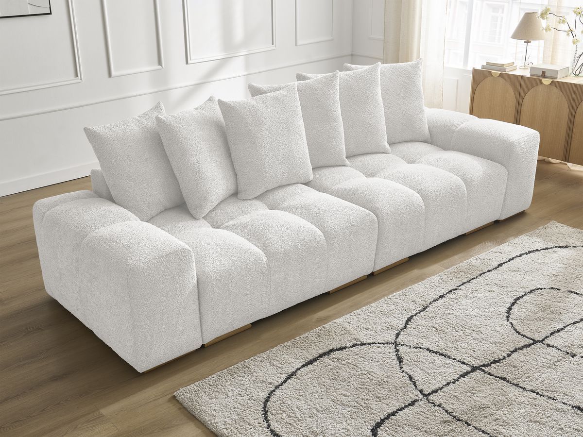 Bobochic Anakin Sofa 3-Sitzer, 6 Kissen Bouclé-Stoff Weiß
