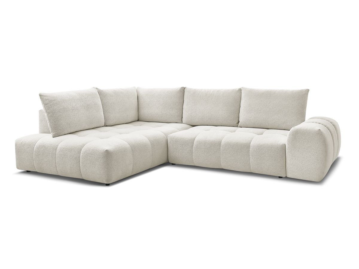 Bobochic Everest Ecksofa mit Schlaffunktion und Bettkasten 320 × 212 cm, 5 Kissen Melange-Stoff Weiß Ecke links
