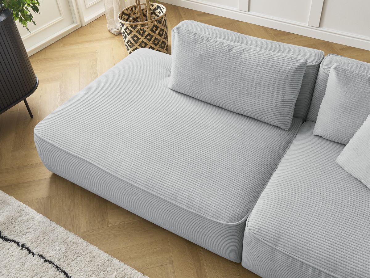 Bobochic Leopold Sofa 3-Sitzer Cordsamt Hellgrau Armlehne rechts