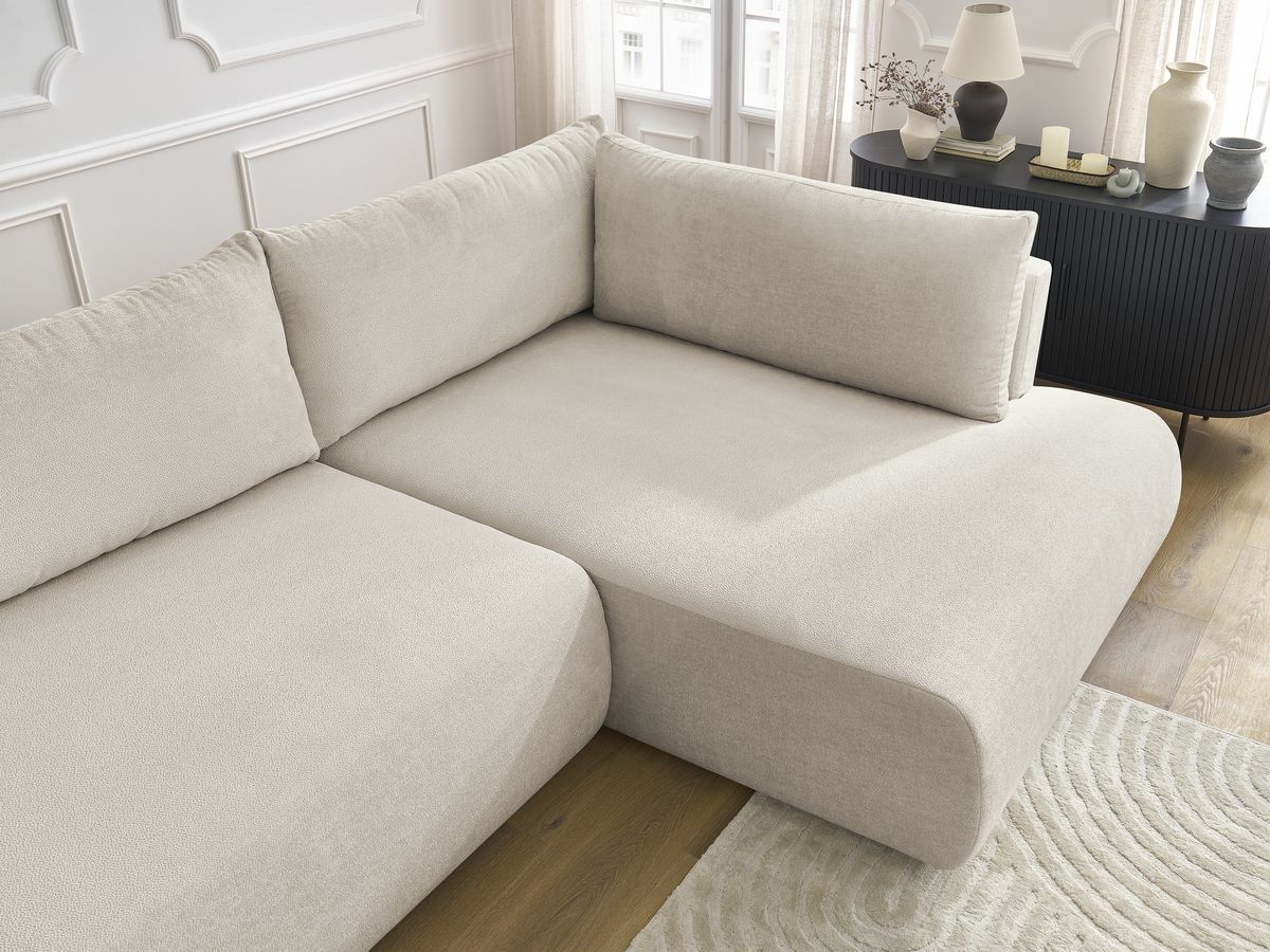 Bobochic Lucien Ecksofa mit Schlaffunktion und Bettkasten 296 × 198 cm Stoff Beige Ecke rechts