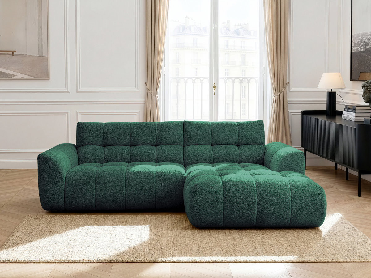 Bobochic Jaya Ecksofa Chenille Dunkelgrün Ecke rechts
