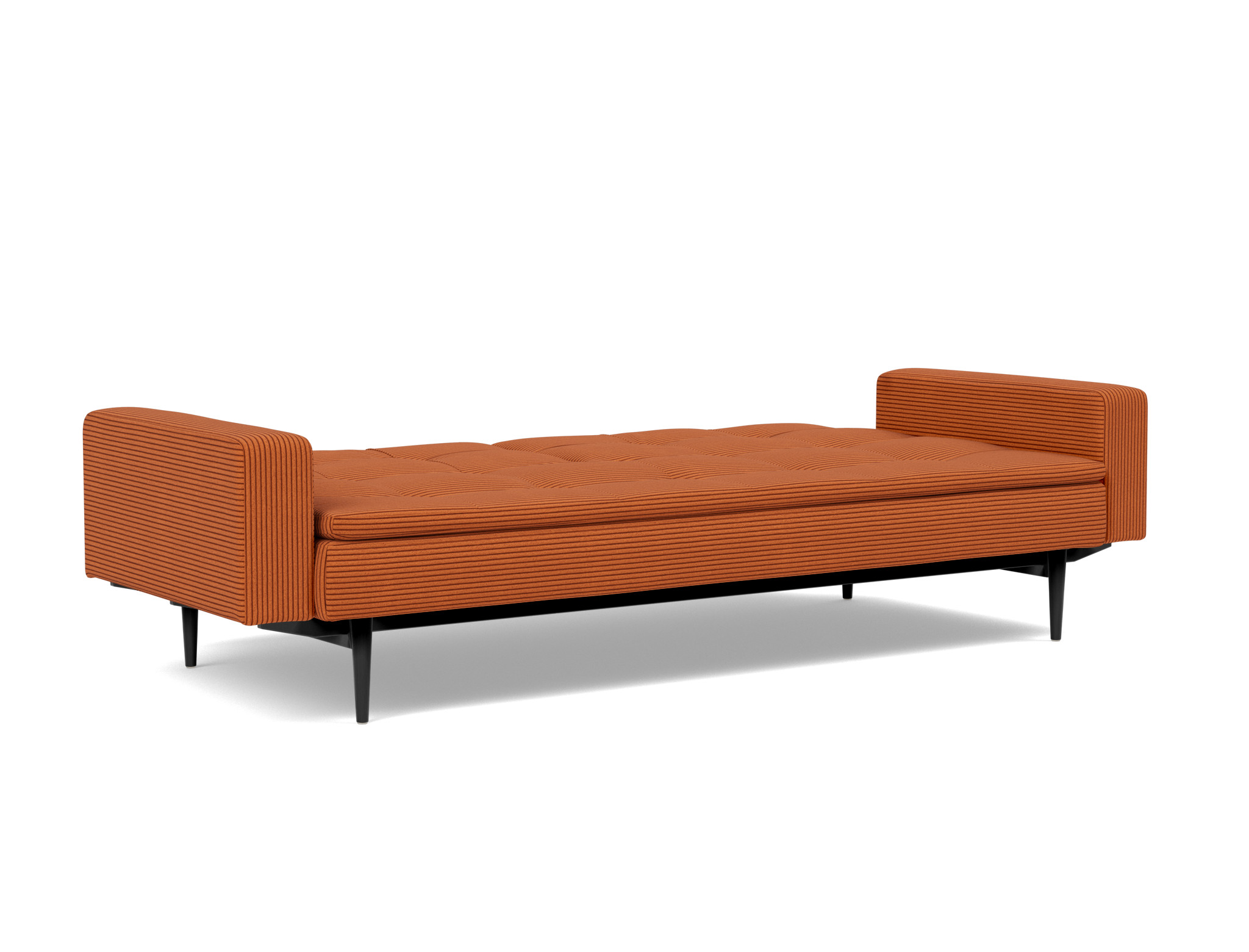 Schlafsofa Dublexo mit Armlehnen Kord Corduroy 595-Burnt-Orange Beine Styletto Eiche schwarz