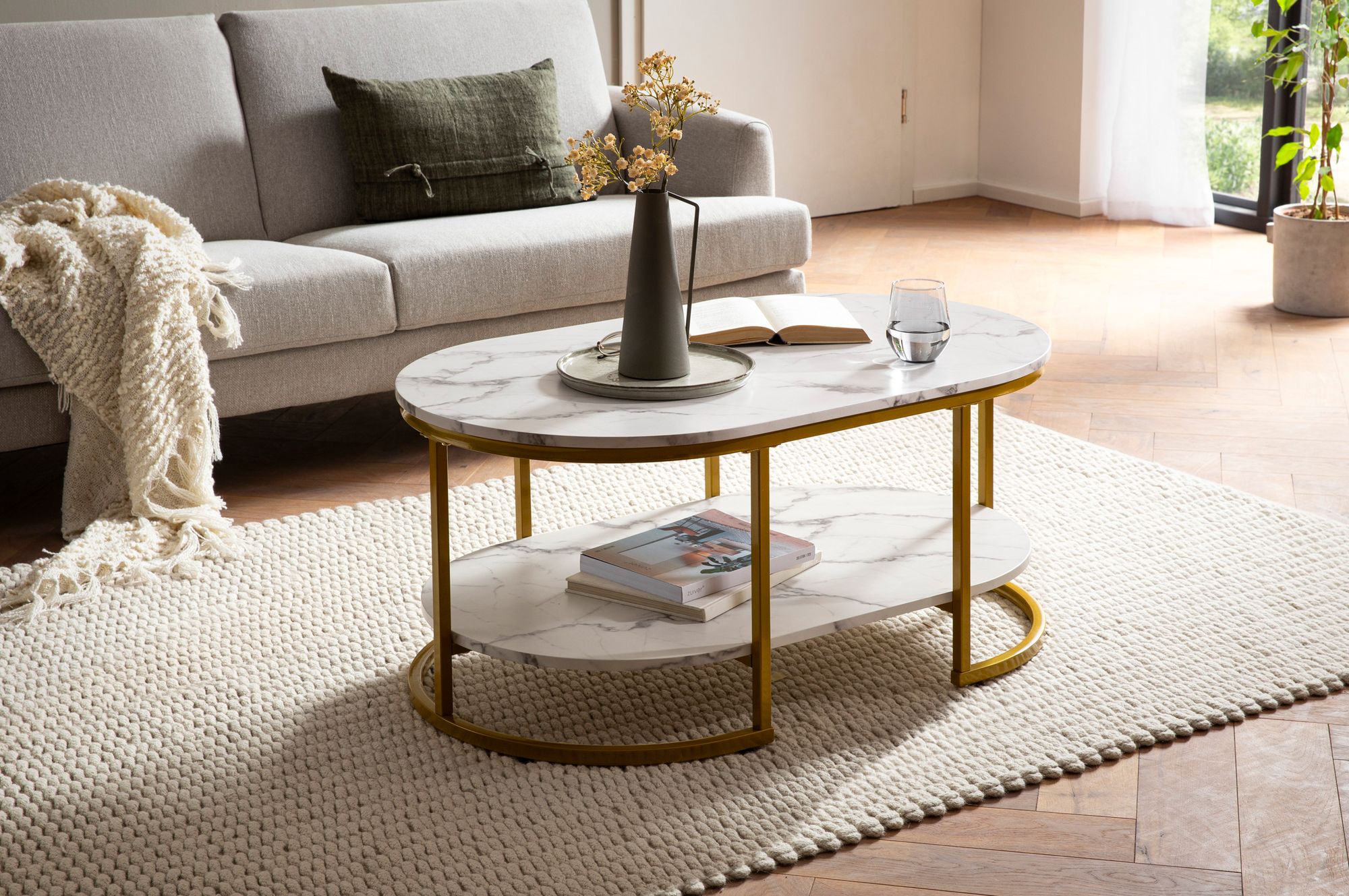 Couchtisch Heimey Marmoroptik Weiß 100 × 60 × 45 cm