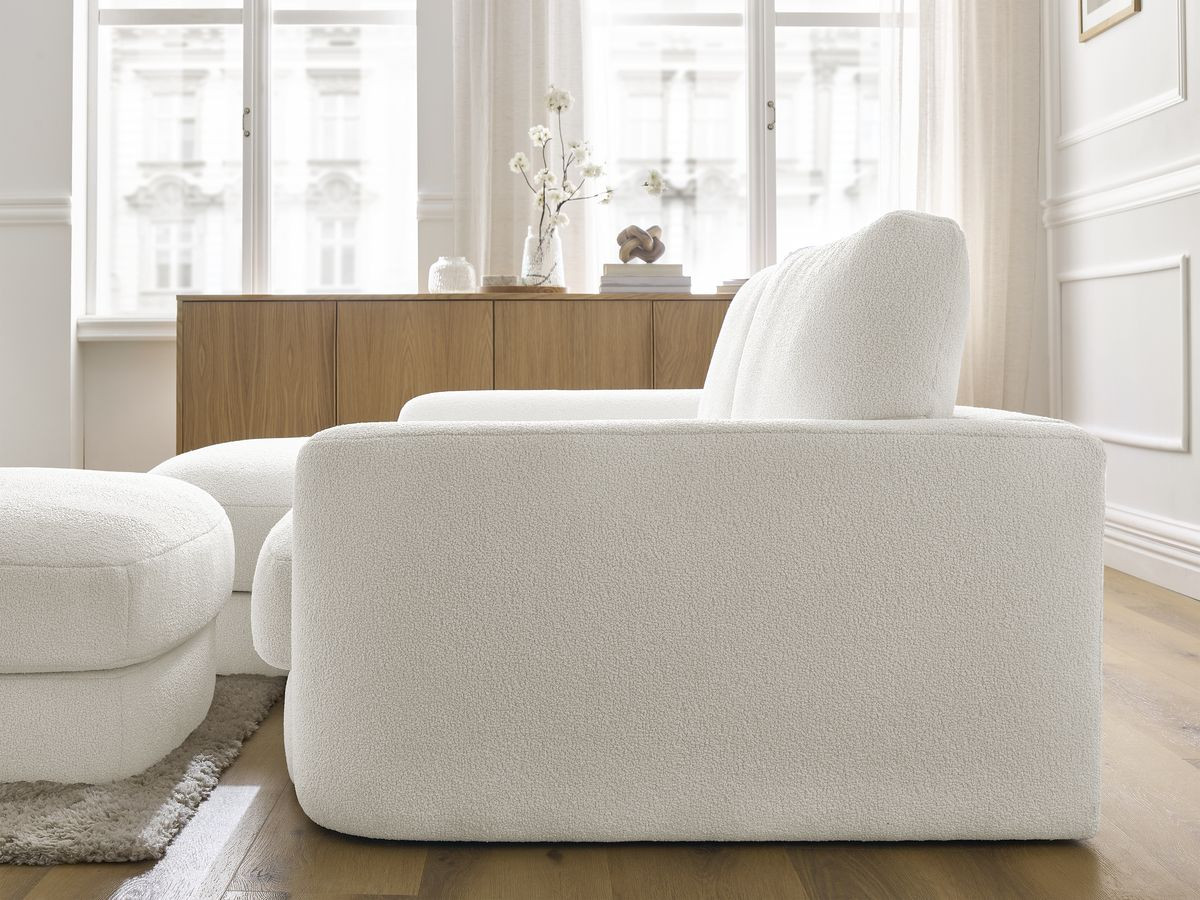 Bobochic Leonore Ecksofa mit Pouf Bouclé-Stoff Weiß Ecke links