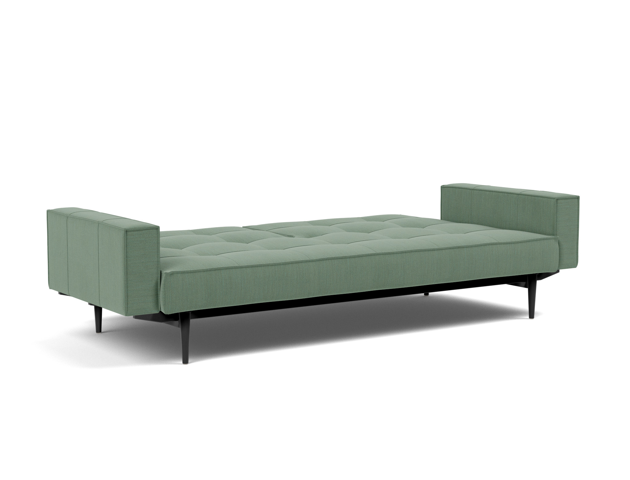 Schlafsofa Splitback mit Armlehnen Flachgewebe Elegance 518-Green Beine Styletto Eiche schwarz