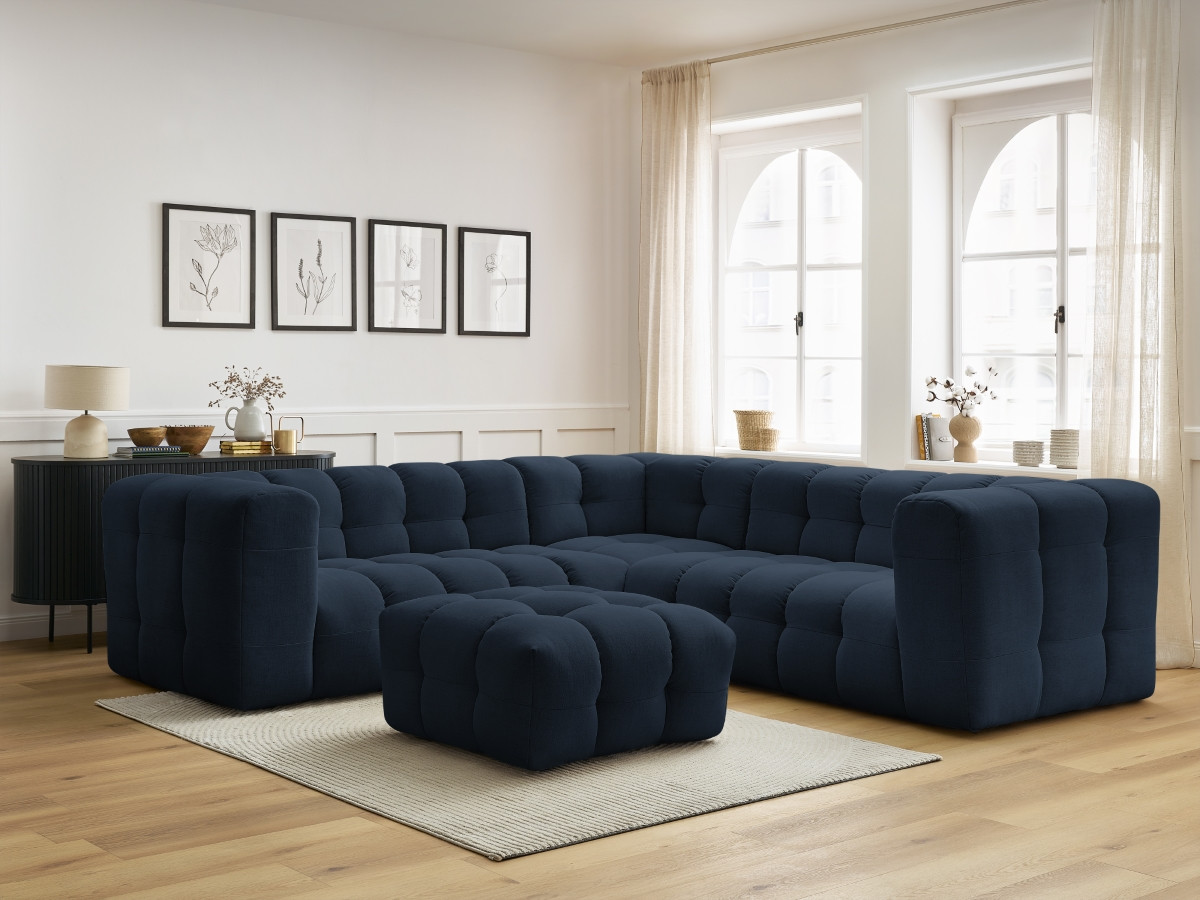 Bobochic Cloud Ecksofa mit Pouf 268 × 110 cm Stoff Dunkelblau