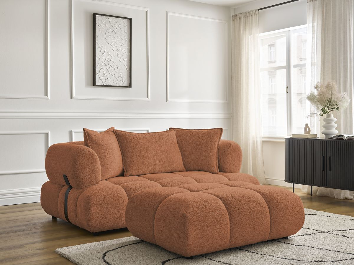 Bobochic Alya Sofa 2-Sitzer mit Pouf Bouclé-Stoff Orange