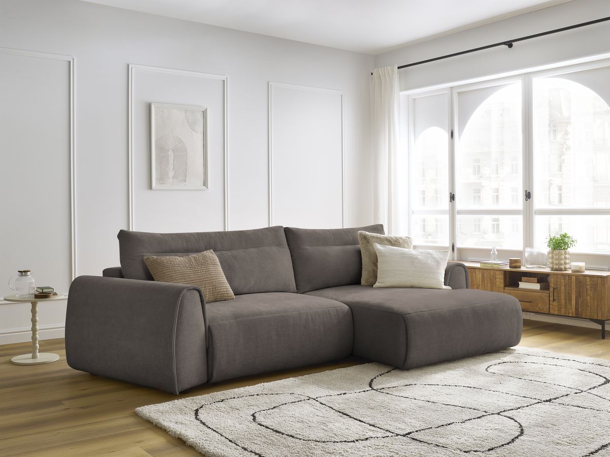 Bobochic Aden Ecksofa 293 × 152 cm Stoff Taupe Ecke rechts