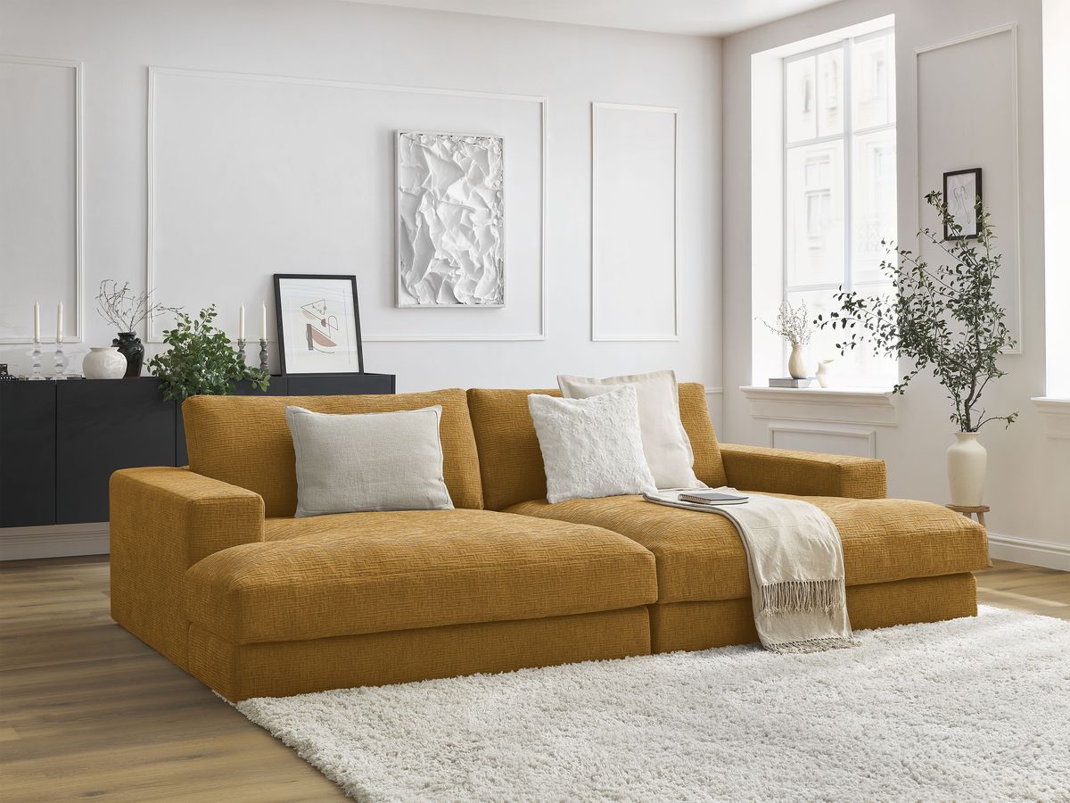 Bobochic Leonard Sofa 4-Sitzer 234 × 159 cm Strukturstoff Gelb