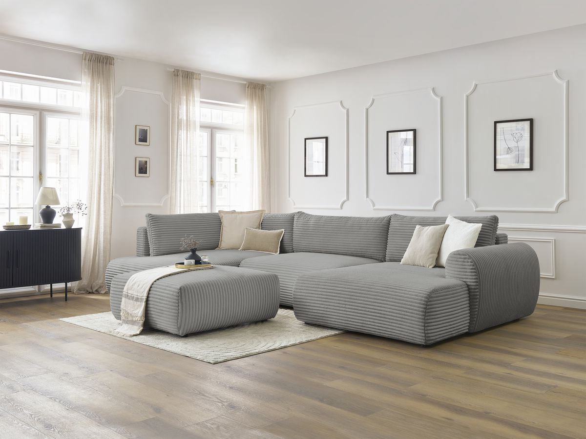 Bobochic Lucien Wohnlandschaft mit Pouf Breitcord weich Dunkelgrau Ecke rechts